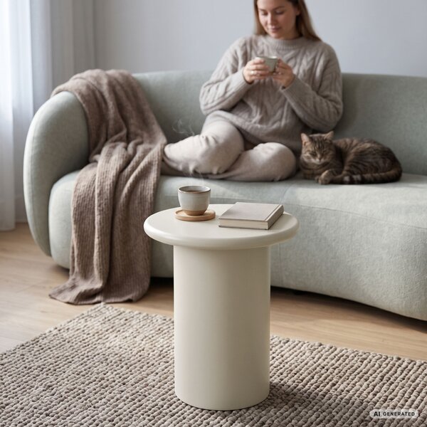 AKORD Furniture Factory MONO Kerek Dohányzóasztal MDF Krémszínű Hengeres Alappal