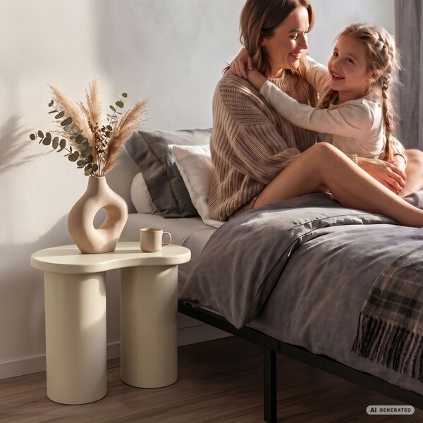 AKORD Furniture Factory Cube Dohányzóasztal MDF Krémszínű Dupla Hengeres Talppal
