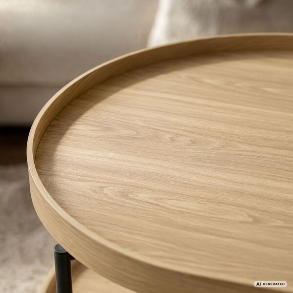 AKORD Furniture Factory Cortado Dohányzóasztal MDF Természetes Fa Fekete Lábakkal, Ovális Polccal