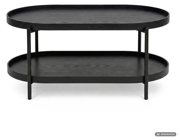 AKORD Furniture Factory Cortado Dohányzóasztal MDF Fekete Ovális Polccal