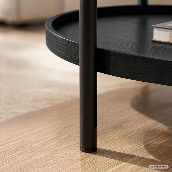 AKORD Furniture Factory Cortado Dohányzóasztal MDF Fekete Ovális Polccal