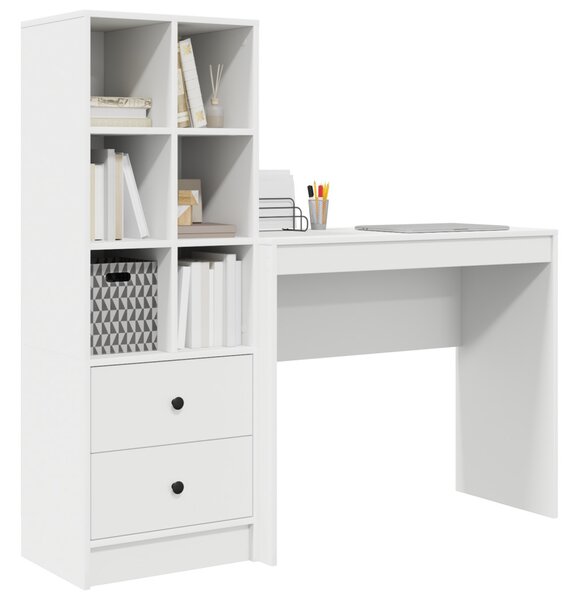 Asztal fiókkal polcokkal tárolóval 2 pcs Fehér