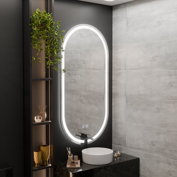 LED Tükör Ovala, 50x100 cm, Velara Touch, páramentesítő rendszerrel, dimmelhető