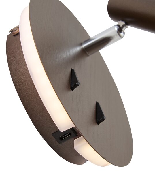 Modern fali lámpa sötét bronz LED-del és USB-C-vel - Croft