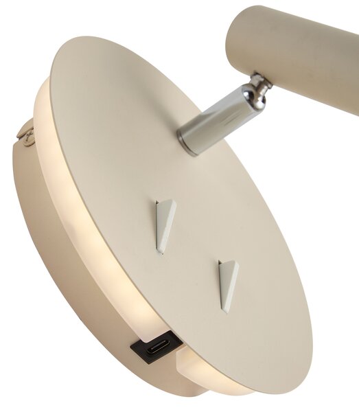 Modern fali lámpa bézs LED-del és USB-C-vel - Croft
