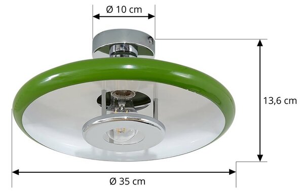 Lindby Branford mennyezeti világítás, retro, Ø 35 cm, zöld, fém, dimmelhető, Zöld, Nappali / Étkező, fém, Vintage