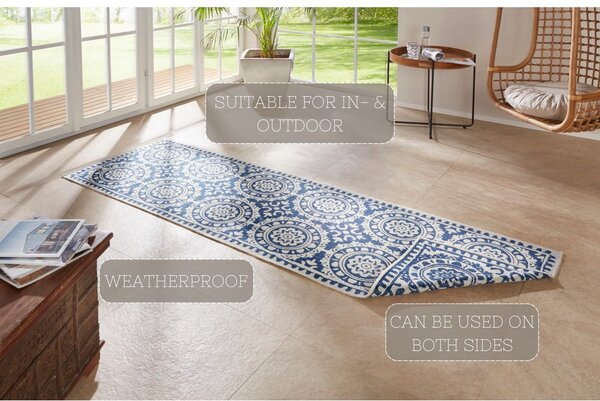 Jardin kék-krémszínű kültéri szőnyeg, 80 x 250 cm - NORTHRUGS