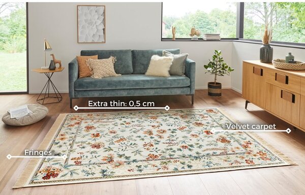 Krémszínű viszkóz szőnyeg 135x195 cm Oriental Flowers – Nouristan