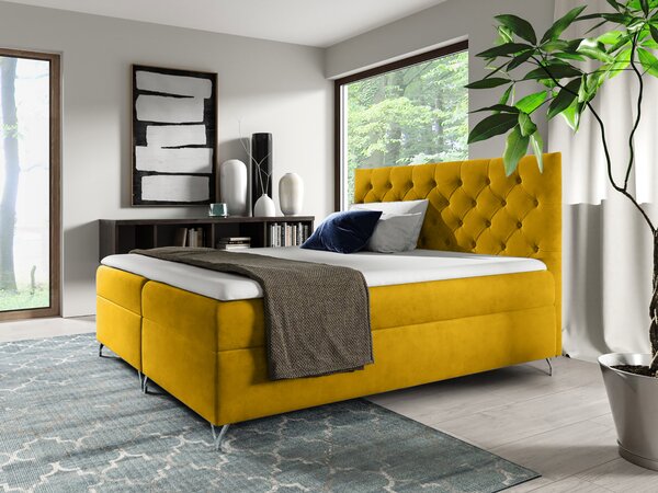 Wilsondo GULIETTE kárpitozott boxspring ágy matracokkal 120x200 - sárga