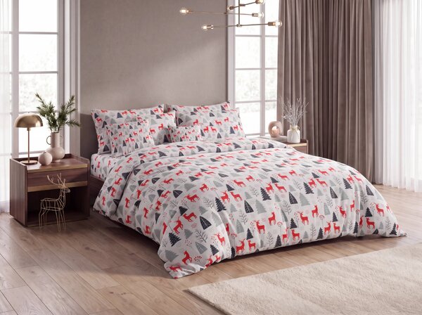 Flanel ágynemű RED DEERS AND TREES fehér Ágyneműhuzat mérete: 2 db 70 x 90 cm | 200 x 220 cm