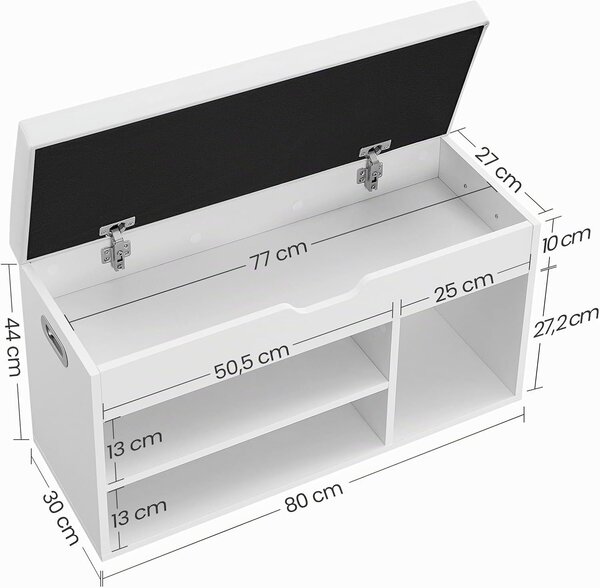 Cipőtartó pad tárolórekesszel, 80 cm - fehér