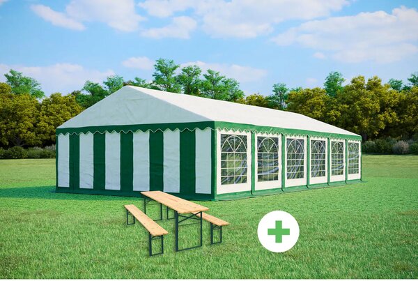 SZETT: Party sátor 6x12 m PREMIUM – sátor + sörpad szettek szín zöld-fehér