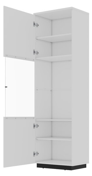 Könyvespolc Talevaro 101, Ajtókkal, Zárt, Edzett üveg, Laminált forgácslap, 200x60x41cm, Fehér, Fényes fehér, Fekete