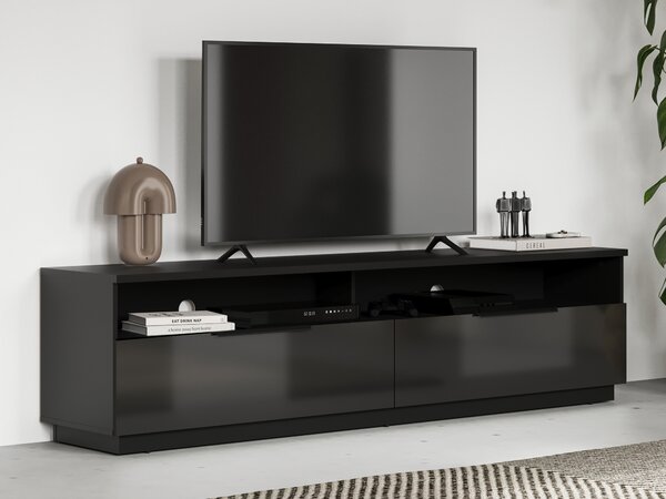 TV-állvány Talevaro 102, Laminált forgácslap, 51x200x41cm, Fekete, Fényes fekete