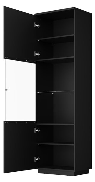 Könyvespolc Talevaro 101, Ajtókkal, Zárt, Edzett üveg, Laminált forgácslap, 200x60x41cm, Fekete, Fényes fekete