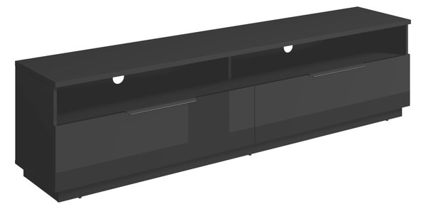 TV-állvány Talevaro 102, Laminált forgácslap, 51x200x41cm, Fekete, Fényes fekete