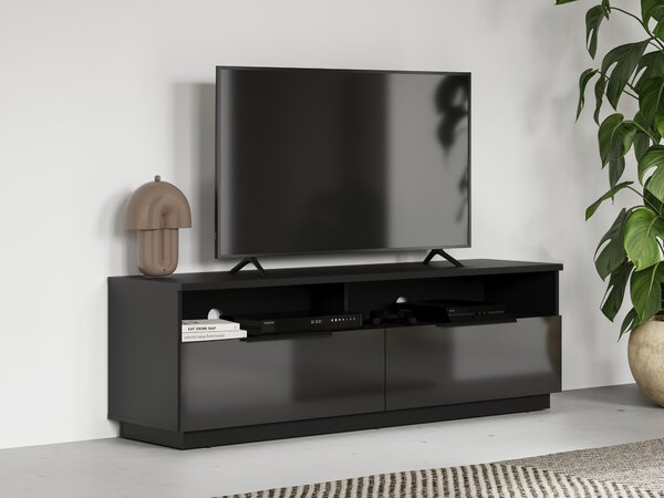 TV-állvány Talevaro 103, Laminált forgácslap, 51x160x41cm, Fekete, Fényes fekete