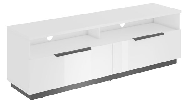 TV-állvány Talevaro 103, Laminált forgácslap, 51x160x41cm, Fehér, Fényes fehér, Fekete