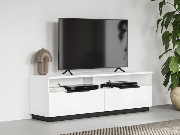 TV-állvány Talevaro 103, Laminált forgácslap, 51x160x41cm, Fehér, Fényes fehér, Fekete