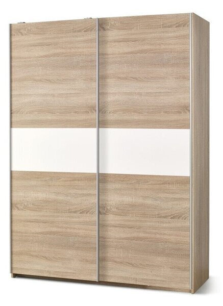 Gardróbszekrény Cirveso 110, Laminált forgácslap, 210x153x58cm, Fényes fehér, Sonoma tölgy