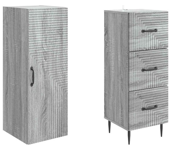 VidaXL Szekrény szett 2 db 33 x 34,5 x 90 cm Szerelt Fa Szürke Sonoma