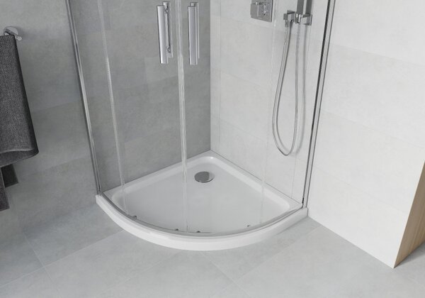 Mexen Rio 90 x 90 cm-es félköríves zuhanykabin, átlátszó, króm + Flat fehér zuhanytálca - 863-090-090-01-00-4110
