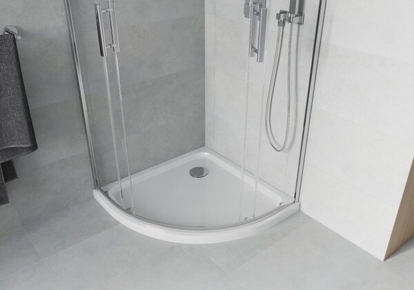 Mexen Rio 90 x 90 cm-es félköríves zuhanykabin, átlátszó, króm + Flat fehér zuhanytálca - 863-090-090-01-00-4110