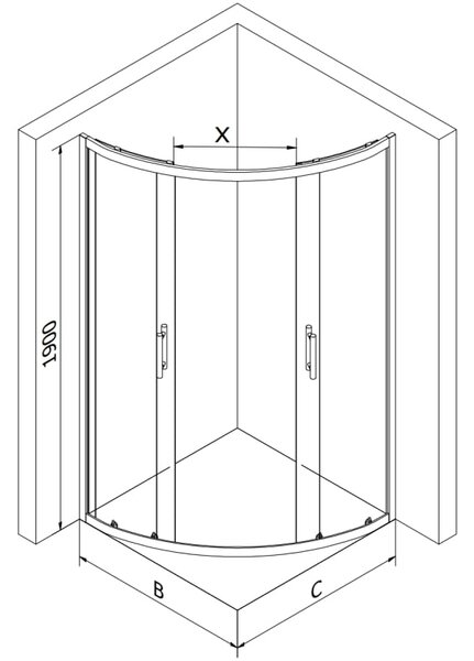 Mexen Rio 80 x 80 cm félköríves zuhanykabin, fehér csíkok, króm + Flat zuhanytálca, fehér - 863-080-080-01-20-4110