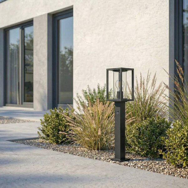 Lucande ösvény világítás Ferda, 60 cm, érzékelő, antracit, IP44, Fekete, Alumínium, Modern