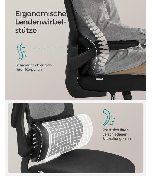Irodai szék, ergonomikus, hálós szék deréktámasszal és állítható fejtámlával, fekete