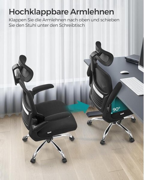 Irodai szék, ergonomikus, hálós szék deréktámasszal és állítható fejtámlával, fekete