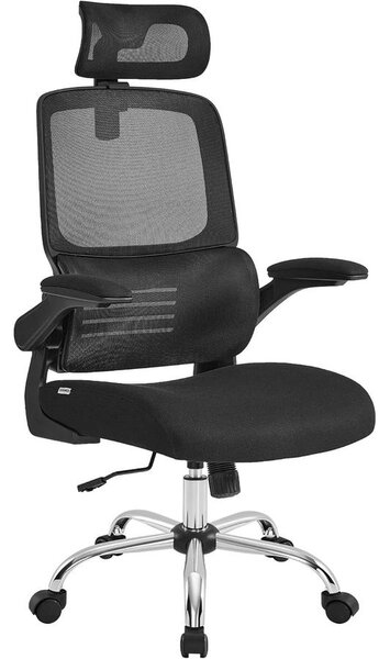 Irodai szék, ergonomikus, hálós szék deréktámasszal és állítható fejtámlával, fekete
