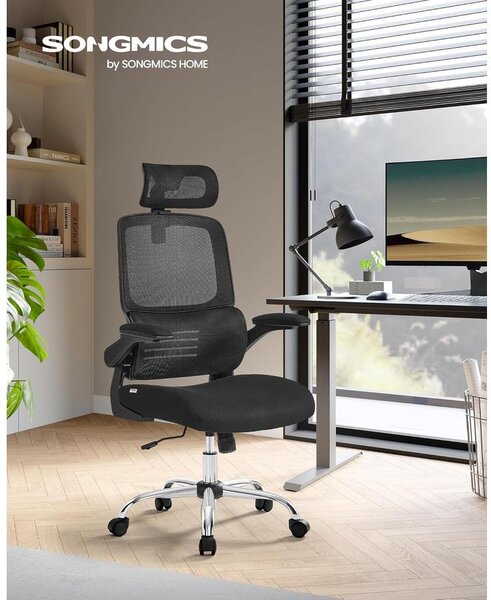 Irodai szék, ergonomikus, hálós szék deréktámasszal és állítható fejtámlával, fekete