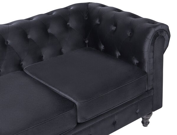Kanapé 3 személyes CHESTERFIELD Bársony Fekete