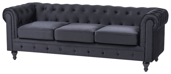 Kanapé 3 személyes CHESTERFIELD Bársony Fekete