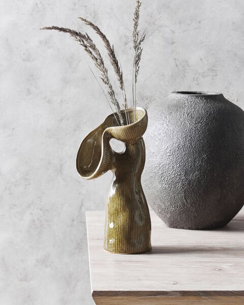 Virágtartó váza CALAMUS 28 cm Kőcserép Zöld