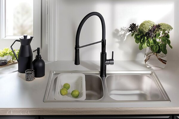 Kuchinox Standard, 2 rekeszes rozsdamentes mosogató 780x430x195 mm, rovátkolt díszítéssel, acél, LAV-SKS_320T