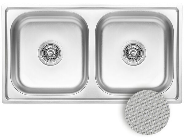 Kuchinox Standard, 2 rekeszes rozsdamentes mosogató 780x430x195 mm, rovátkolt díszítéssel, acél, LAV-SKS_320T