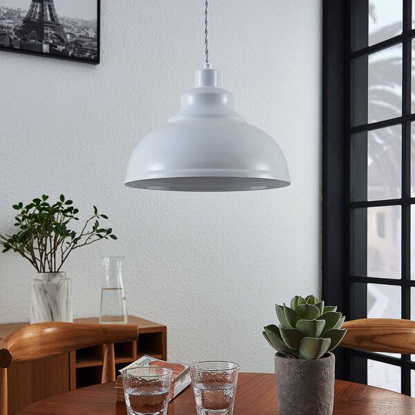 Lindby függesztéklámpa Albertine, 29 cm, fehér, fém, dimmelhető, Fehér / opál, Nappali / Étkező, fém, Vintage