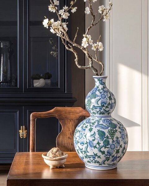 Virágtartó váza MOSTOLES 45 cm Porcelán Fehér/kék