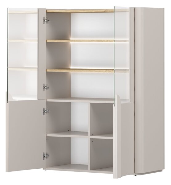 Amilio kétajtós vitrin 100 cm - kasmír / olajozott tölgy / kasmír fogantyúk