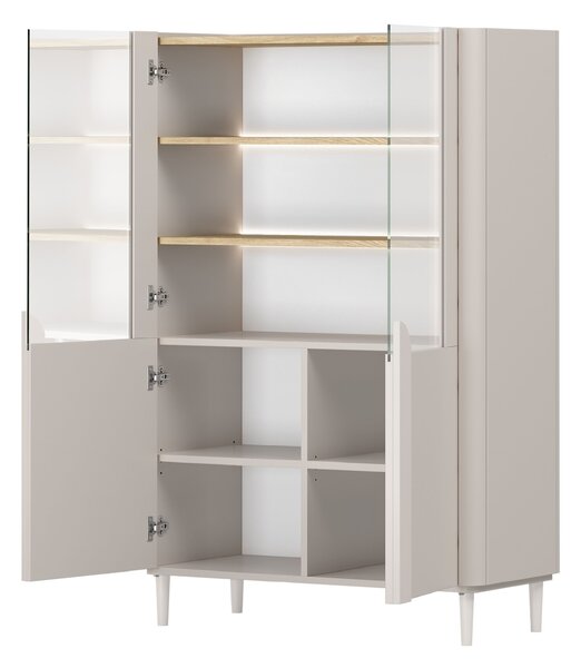 Amilio kétajtós lábas vitrin 100 cm - kasmír / olajozott tölgy / kasmír fogantyúk