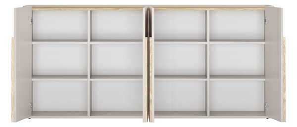 Amilio négyajtós komód 200 cm - kasmír / olajozott tölgy / világos tölgy fogantyúk