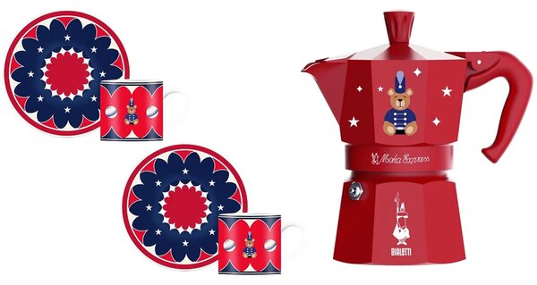 Bialetti Moka Express kotyogós kávéfőző, karácsonyi maci + csésze szett, 2db (5317)