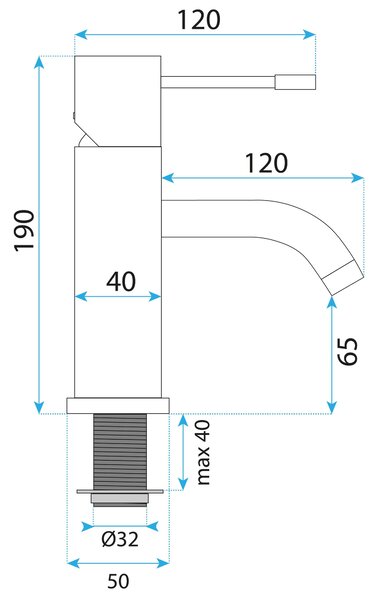 Rea Lungo Diamond, mosdócsaptelep, magasság: 185 cm, fényes réz, REA-B8994
