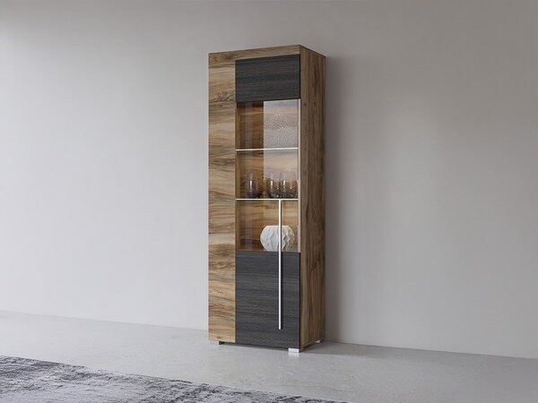 Könyvespolc Sorciro 104, Ajtókkal, Zárt, Üveg, Laminált forgácslap, 160x55x35cm, Sötét tölgy, Dió