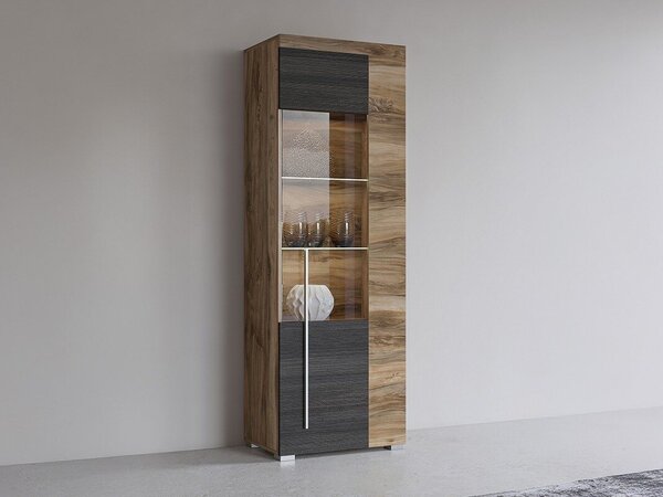 Könyvespolc Sorciro 104, Ajtókkal, Zárt, Üveg, Laminált forgácslap, 160x55x35cm, Dió, Sötét tölgy