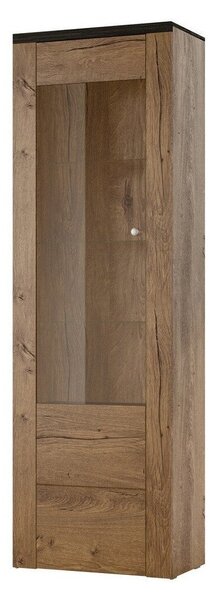 Könyvespolc Salelbo 112, Zárt, Fiókokkal, Ajtókkal, Üveg, Laminált forgácslap, 206x65x37cm, Sötét tölgy, Lefkas tölgy