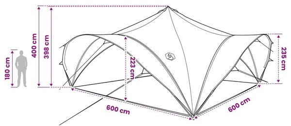 VidaXL Partysátor tetővel Kék 600 x 600 x 400 cm Poliészter és acél