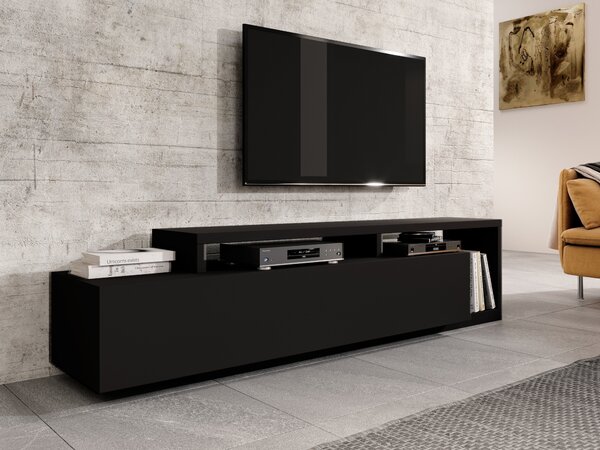TV-állvány Lutiva 103, Laminált forgácslap, 52x219x45cm, Matt fekete
